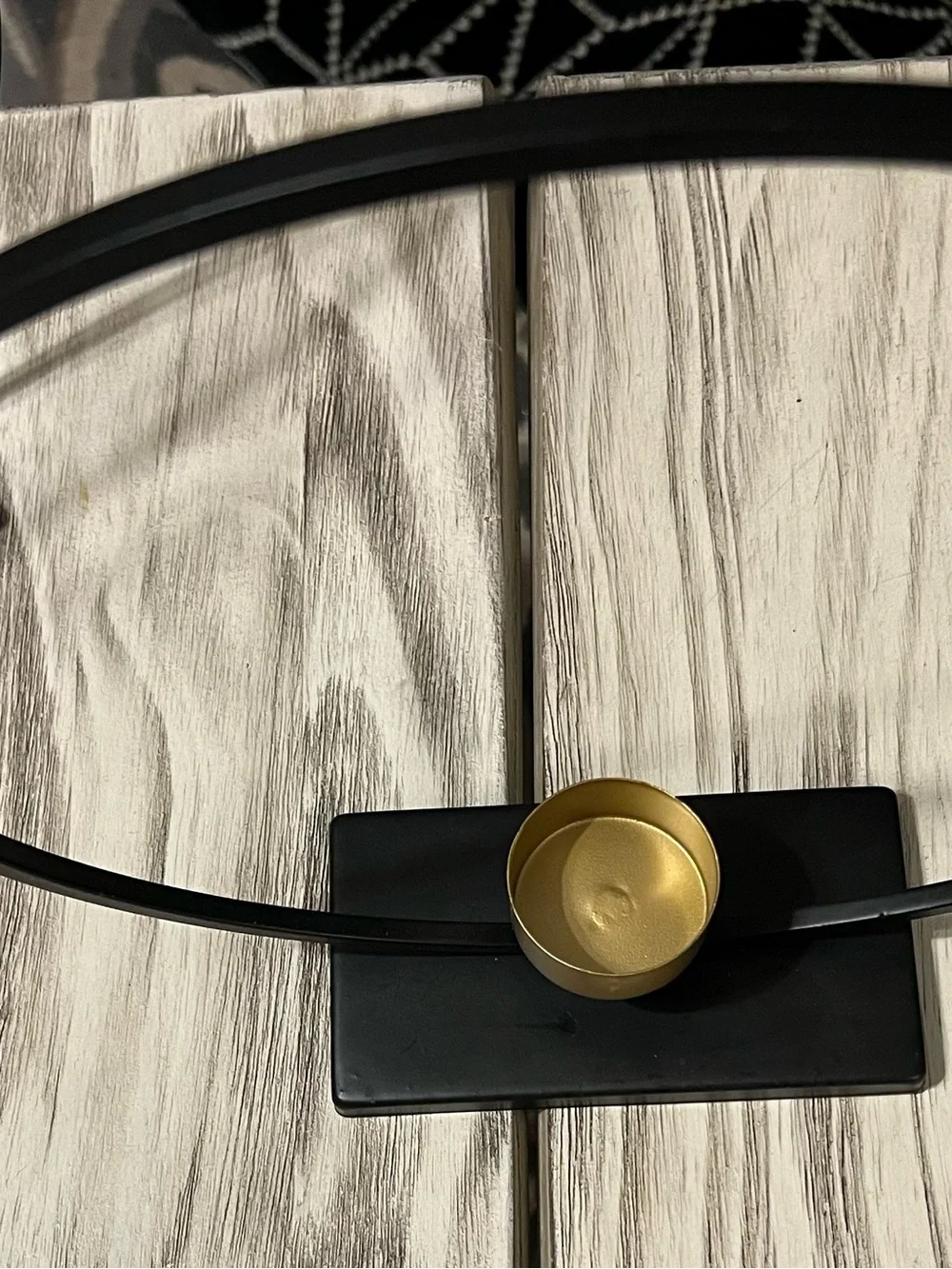Set of 2 Modern Black Metal Circle Tea Light Candle Holders Gold Accent